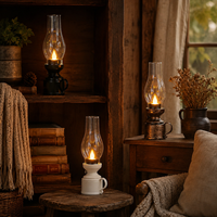 Lampe à bougie LED style kérosène vintage, cheminée transparente, lumière de nuit à flamme, lanterne à huile rétro pour Noël, Halloween, décoration de la maison