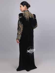 Vestido importado de terciopelo con lentejuelas de cristal y cuentas, largo hasta el suelo, de manga larga, modesto, sencillo, corte en A, ecológico, con sujetador incorporado - Product Image 5