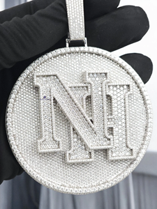 Pendentif Hip Hop personnalisé avec initiale N en moissanite, finition or blanc - Product Image 3
