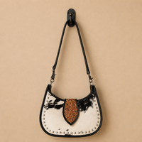 Sac à bandoulière en cuir Hairon pour femme, sac à main western clouté en cuir de vachette véritable, sac bandoulière bohème, sac de mode quotidien