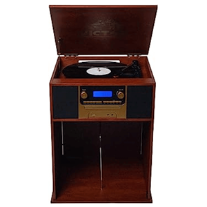 Victor Boyleston Mahogany Finish 3-Speed Turntable <b>Music</b> Center 7-in-1 <b>Home</b> Theater <b>System</b> with Album Storage - Product Image 4