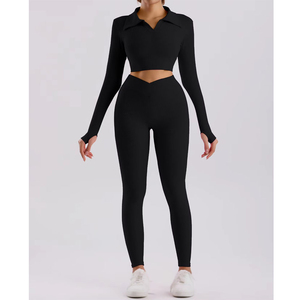 Conjunto Deportivo de Dos Piezas para Mujer, con Logotipo Personalizado, Spandex/Nylon, Elástico en Cuatro Direcciones, Cintura Alta, Cierre con Cordón, para Gimnasio, Yoga, Levanta Glúteos - Product Image 1