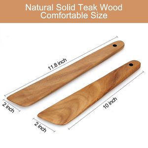FASHION CRAFT Espátula de madera de acacia con mango largo, cuchara para sopa, cuchara ranurada, cuchara para arroz, apta para sartenes antiadherentes, juego de 2 utensilios de cocina lavables a mano - Product Image 3