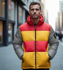 Chaqueta Acolchada para Hombre con Bloques de Color, Cuello Alto, Cierre de Cremallera, Cortavientos, Informal de Invierno, Relleno Grueso de Fibra de Poliéster - Product Image 4