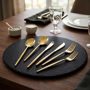 Ensemble de couverts modernes et durables en acier inoxydable doré, vaisselle, couverts de table, finition miroir, non revêtus, cuillère, fourchette, couteau, restaurant - Product Image 6