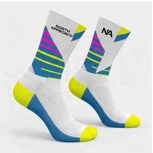 Chaussettes de sport pour cyclistes à motif géométrique bleu et jaune, respirantes, pour adultes, saison estivale - Product Image 3