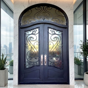 Royal Luxury Modern Wrought Iron Double Entry Door Arched Top Scroll Design Water Resistant Finished Surface for Exterior Use 1 - Product Image 2