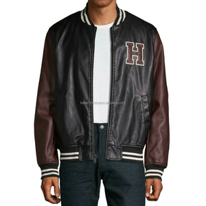 Hommes Lycée Designer Varsity Vestes Personnalisé Chenille Broderie Vache Milled Leather Stand Noir Marron Toile Kalan Mode - Product Image 1