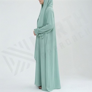 Ensemble Abaya Musulmane Décontractée et Élégante pour l'Été, avec Nœud et Perles, en Chiffon, Robe Longue et Foulard Assorti, Style Islamique Modeste - Product Image 3