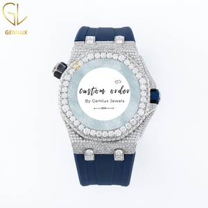 นาฬิกาเพชร Moissanite รุ่น Iced Out Pass Diamond Tester สำหรับผู้ชาย นาฬิกาฮิปฮอปสุดหรู สายยางสีน้ำเงิน นาฬิกาแบบสั่งทำพิเศษสำหรับผู้ชาย - Product Image 4
