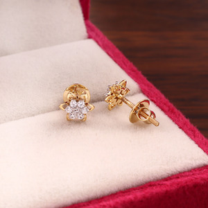 Boucles d'oreilles en or jaune 14 carats avec zircon, forme de fleur, luxe pour femmes, cadeau pour mariage ou fête - Product Image 2