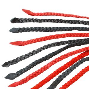 Professional <b>Leather</b> <b>Flogger</b> Red Black Braided Whips with Knotted Handle - Product Image 4