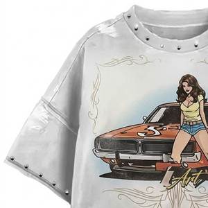 เสื้อยืดผู้ชายทรงหลวมพิมพ์ลายโลโก้ตามสั่งขายส่ง ผ้าฝ้ายพรีเมียม ตกแต่งด้วยคริสตัล สไตล์สตรีท โอเวอร์ไซส์ - Product Image 4