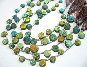 Natural Titanium Coated Agate Green Druzy Round Shape Briolette Beads <b>10</b> <b>Inches</b> - Product Image 4