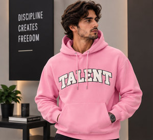 <b>Men's</b> Shamsher Sports Custom <b>Pink</b> Pullover Hoodie Chenille Varsity Lettering Kangaroo Pocket Fleece Fabric Breathable - Product Image 2