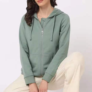 เสื้อสเวตเชิ้ตมีฮู้ดแบบซิปสำหรับผู้หญิง แขนยาว สีพื้น ผ้าถัก ระบายอากาศได้ดี เหมาะสำหรับใส่ในฤดูใบไม้ร่วง มีกระเป๋า - Product Image 3