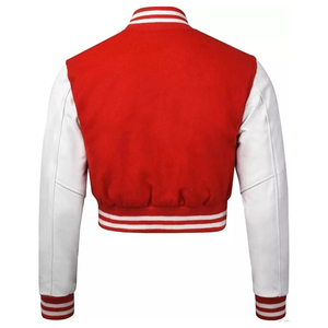 Meilleures vestes varsity courtes pour femmes, très vendues, avec corps en laine et manches en cuir, vestes varsity courtes - Product Image 6