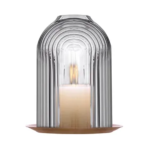 Tapered Hurricane Candleholder Set Natural Wood Handmade with Gold Base for Christmas Home Decoration - Product Image 2