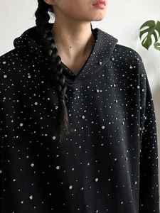 Stylish Rhinestone Pullover <b>Black</b> Women's Hoodies Heavyweight Glitter Detail Streetwear Sparkly Zipper <b>Hoodie</b> Wholesale Supplier - Product Image 3