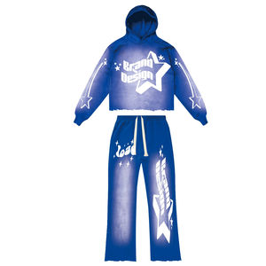 Sudadera de invierno personalizada con bordado inverso, 100% algodón, estilo urbano, vintage, lavado ácido, efecto desgastado, pantalones de chándal acampanados - Product Image 3