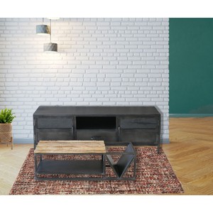 Vandana <b>Silver</b> Living Industrial design <b>coffee</b> <b>table</b> in metal and solid wood Caractère - Product Image 1