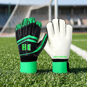 Gants de gardien de but de football professionnels en latex allemand de qualité supérieure, vert et noir, avec sangle en latex et paume plate. - Product Image 4
