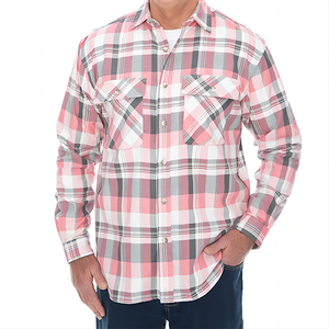 เสื้อเชิ้ตผ้าฝ้ายลายสก็อตสีชมพูเทาแบบกำหนดเองสำหรับผู้ชาย แขนยาว ปรับแต่งได้ - Product Image 1