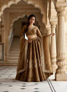 Women Lehenga Choli <b>Tissue</b> Silk Sequence Work Indian <b>Wedding</b> Outfit Elegant Party Dress - Product Image 3