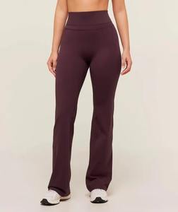 Pantalones de mujer de cintura alta, elásticos, acampanados, con dobladillo dividido, transpirables, que absorben el sudor, ecológicos, con logo personalizado, para fitness - Product Image 1