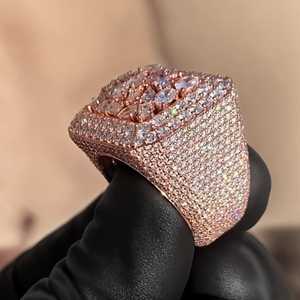 925 silver VVS1 Moissanite Diamond <b>Cocktail</b> <b>Ring</b> 18K <b>Gold</b> plated Pave Setting Geometric Design Unisex Moissanite Jewelry <b>ring</b> - Product Image 2