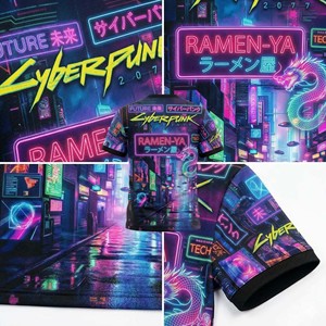 T-shirt Personalizzata con Stampa 3D in Sublimazione, 100% Cotone Lavorato a Maglia, Traspirante e ad Asciugatura Rapida, Estetica Cyberpunk Vibrante, Streetwear Neo-Tokyo - Product Image 3