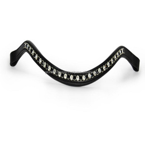 Customized <b>Crystals</b> Decorative Black Empty Channel Leather Horse Brow Band with Cow Softy Padding <b>Stitched</b> Bridle brow band - Product Image 4