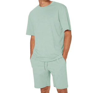 Men's <b>Light</b> Blue V-<b>neck</b> T-Shirt Set Solid Color Knitted Casual Summer Outfit Breathable Comfortable Fit Plus Size - Product Image 6