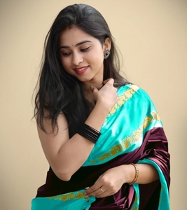 Sari traditionnel en coton et soie Gadwal tissé KV (Marron) - Tenue de soirée, infroissable et réversible - Product Image 6