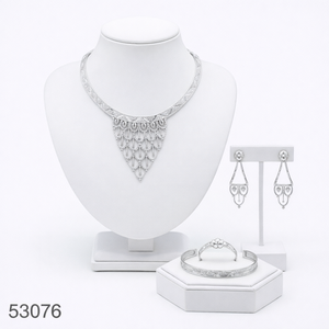 Ensemble collier et boucles d'oreilles pendantes élégants en zircon plaqué or, motif feuille tendance pour femme, avec chaîne corde de 16 pouces 53079 - Product Image 6