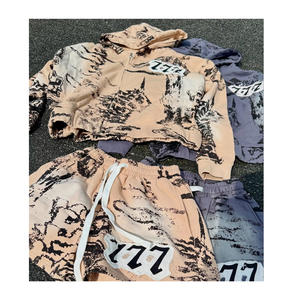 Conjunto Corto Personalizado con Cierre y Pedrería, Lavado al Ácido, con Bordado de Diseño Vintage y Estilo Desgastado, 100% Algodón Terry - Product Image 1