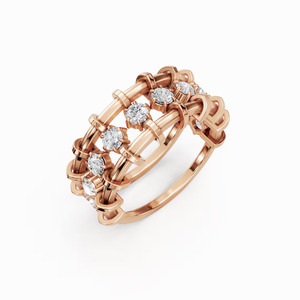 Luxury 14K Gold Single Row Floating Round Lab Grown Diamond <b>Dainty</b> Stacking <b>Ring</b> Chic <b>Ring</b> Set Gilded Lattice Diamond Link Band - Product Image 5