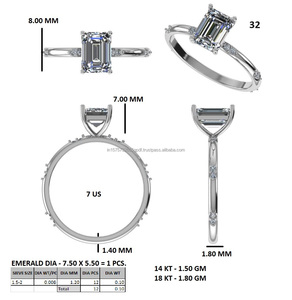 แหวนหมั้นมอสซาไนต์ทรงเอเมอรัลด์ชุบทอง 14K แหวนเพชรสามเม็ดสำหรับงานแต่งงานและงานฉลองครบรอบ - Product Image 6