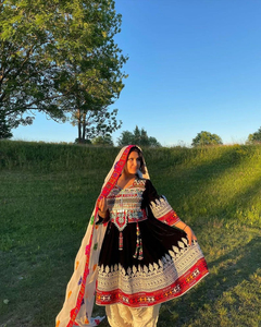 Nuevo Vestido Afgano Kuchi de Manga Larga para Mujer, con Apliques de Encaje y Volantes, Bordado, Corte Entallado - Product Image 4