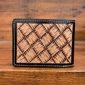 Cartera rústica occidental para hombre, tarjetero plegable de cuero genuino hecho a mano con detalle floral y bolsillo elegante para monedas - Product Image 5