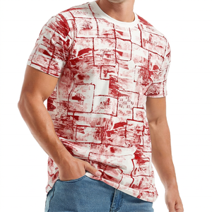Men's Short Sleeve Printed T-<b>Shirt</b> With <b>Patchwork</b> Pattern O-Neck Casual Knitted Regular Fit Blue White - Product Image 6