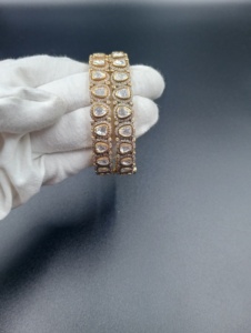 Gold Plated Women's Bangles With Pear Cut <b>Crystal</b> Rhinestones Channel Setting Classic Wedding Jewelry <b>Bracelets</b> - Product Image 4