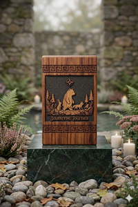 Wooden Urn Keepsake <b>Box</b> Animal Forest Carved <b>Memorial</b> Ash Container Gift Case - Product Image 3