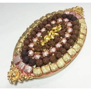 Petit plateau de service doré avec poignées, plateau décoratif en métal pour bougies, centre de table vintage pour mariage, plateau de luxe pour desserts et bijoux - Product Image 5