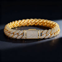 Chaîne de poignet large plaquée argent doré élégante avec diamants, bijou de luxe haut de gamme, accessoire audacieux pour hommes et femmes