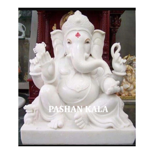 Estatua de Ganesha Sentado en Mármol Blanco, de Alta Calidad, Mármol Blanco Puro, Ideal para Regalo - Product Image 1