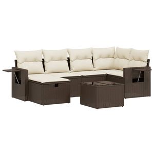 Conjunto de Sofás Grandes para Jardín en Color Marrón con Cojines Beige, Material Duradero de Poliratán y Acero - Product Image 2