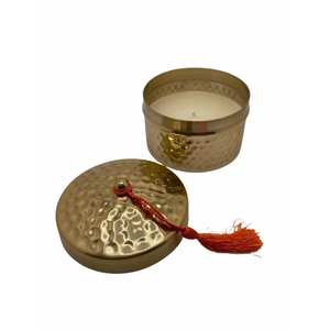 Pot à bougie en cuivre martelé de qualité export avec couvercle, forme ronde, porte-bougie votif pour la décoration intérieure et les cadeaux de festival - Product Image 5