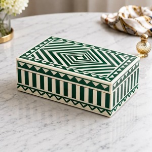 Caja de Joyería Artesanal con Incrustaciones de Hueso y Patrón Artístico, Contenedor de Almacenamiento de Lujo para Decoración de Mesa en el Hogar - Product Image 6
