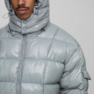 New Article <b>Men's</b> <b>Light</b> Gray Hooded Puffer <b>Jacket</b> Windproof Zipper Closure Polyester Filling Casual Winter Coat Regular Fit - Product Image 5